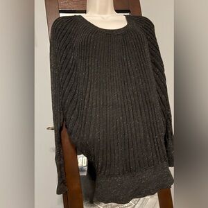 Black Metallic Ribbed Sweater with Gold Flecks